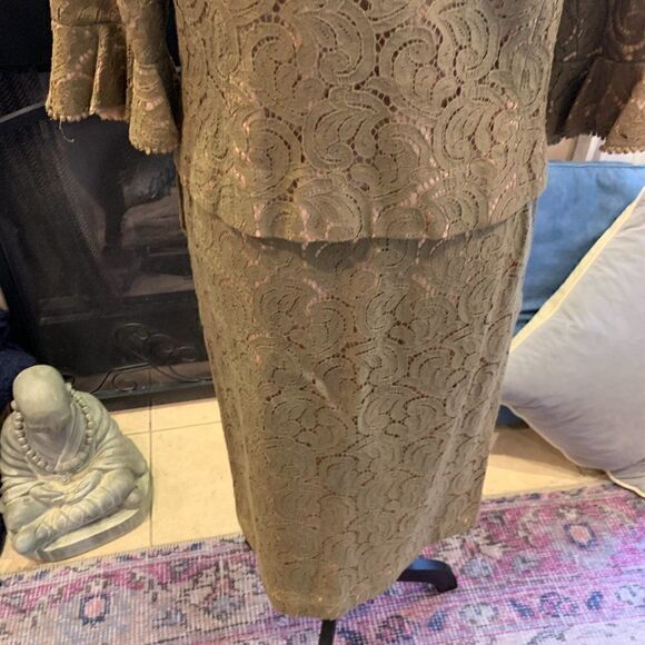 Carol Craig Vintage Olive lace suit jacket with skirt 50's-60's - Picture 16 of 16